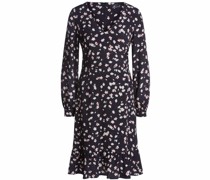 SET Kleid mit V-Ausschnitt, Volants und Blumenprint in Black White /Mehrfarbig