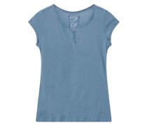 MOS MOSH T-Shirt TROY aus Leinen-Baumwoll-Gemisch in Blue Shadow /Blau