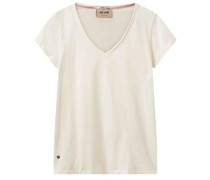 MOS MOSH T-Shirt TULLI mit V-Ausschnitt aus Baumwolle in Ecru /Weiß