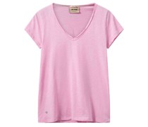 MOS MOSH T-Shirt TULLI mit V-Ausschnitt aus Baumwolle in Begonia Pink /Pink