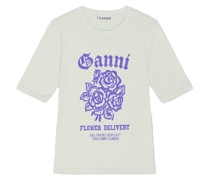 GANNI Shirt FLOWER FITTED mit Print in Sea Foam bei/Grün
