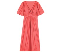 BASH Kleid KINDY mit V-Ausschnitt aus Baumwolle in Corail /Rot