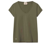 MOS MOSH T-Shirt TULLI mit V-Ausschnitt aus Baumwolle in Burnt Olive /Grün