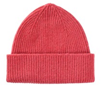 LE BONNET Rippstrick-Beanie aus Wolle in Fuchsia /Rot