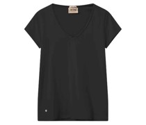 MOS MOSH T-Shirt TULLI mit V-Ausschnitt aus Baumwolle in Black /Schwarz