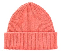 LE BONNET Rippstrick-Beanie aus Wolle in Salmon /Orange