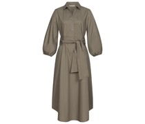CALIBAN Midi-Kleid mit Bindegürtel aus Leinen in Grau /Grau