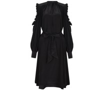 SLY010 Kleid in Midi-Länge aus Seide mit Rüschen und Bändern in Black /Schwarz