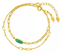 Armband Bracelet Set Cube, green Agate, silver gold plate