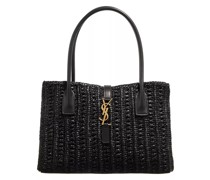 Tote Panier Rectangular In Raffia And Aged Leather