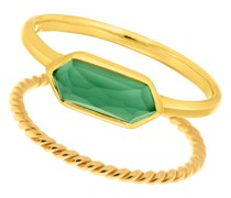 Ring Ring Set Cube, green Agate, silver gold plate