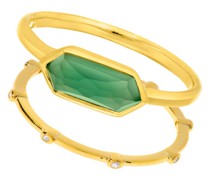Ring Ring Set Cube, green agate, silver gold plate