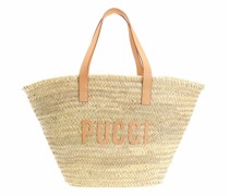 Beuteltasche Bucket Bag Palm Straw And Techno Twill