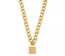 Halskette 14K Gold-Plated Pavé Lock Chain Necklace