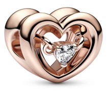 Charms Open heart 14k rose gold-plated charm with clear