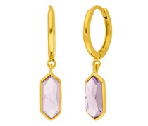 Ohrringe Hoop Cube Amethyst, silver gold plate
