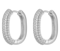 Ohrringe Hoop Oval Pavee, CZ, Silver rhodium plate, white