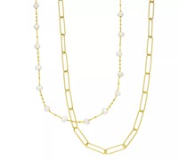 Halskette Necklace Set Big Square/Pearl, silver gold plate