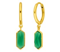 Ohrringe Hoop Cube green agate, silver gold plate