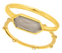 Ring Ring Set Cube, grey agate, silver gold plate
