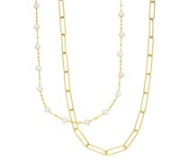 Halskette Necklace Set Big Square/Pearl, silver gold plate