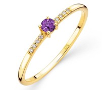 Ring 9K Ring with Diamond and Amethyst