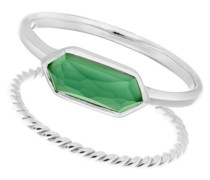 Ring Ring Set Cube, green Agate, silver rhodium plate