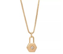 Halskette 9K Solid Star Set Diamond Hexagon Padlock Necklace