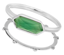 Ring Ring Set Cube, green agate, silver rhod. plate