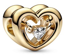 Charms Open heart 14k gold-plated charm with clear cubic
